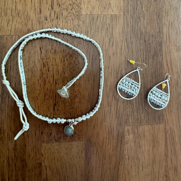 Nakamol Handcrafted Wire Wrapped Bracelet & Earrings Set Leather Natural Stones - Picture 3 of 15